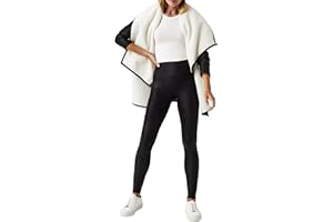 SPANX Faux Leather Fleece-Lined Legging-Tummy Control Legging-Contoured Power Waistband Stomach Compression-High Waist-Black