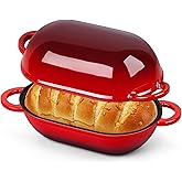 Homikit Enameled Cast Iron Dutch Oven for Bread Baking, 2.8 QT Oval Bread Oven Pot with Lid, 9.5 x 5.7 Inch Sourdough Loaf Baking Pan for Homemade Bread, Heavy Duty & Oven Safe, Red