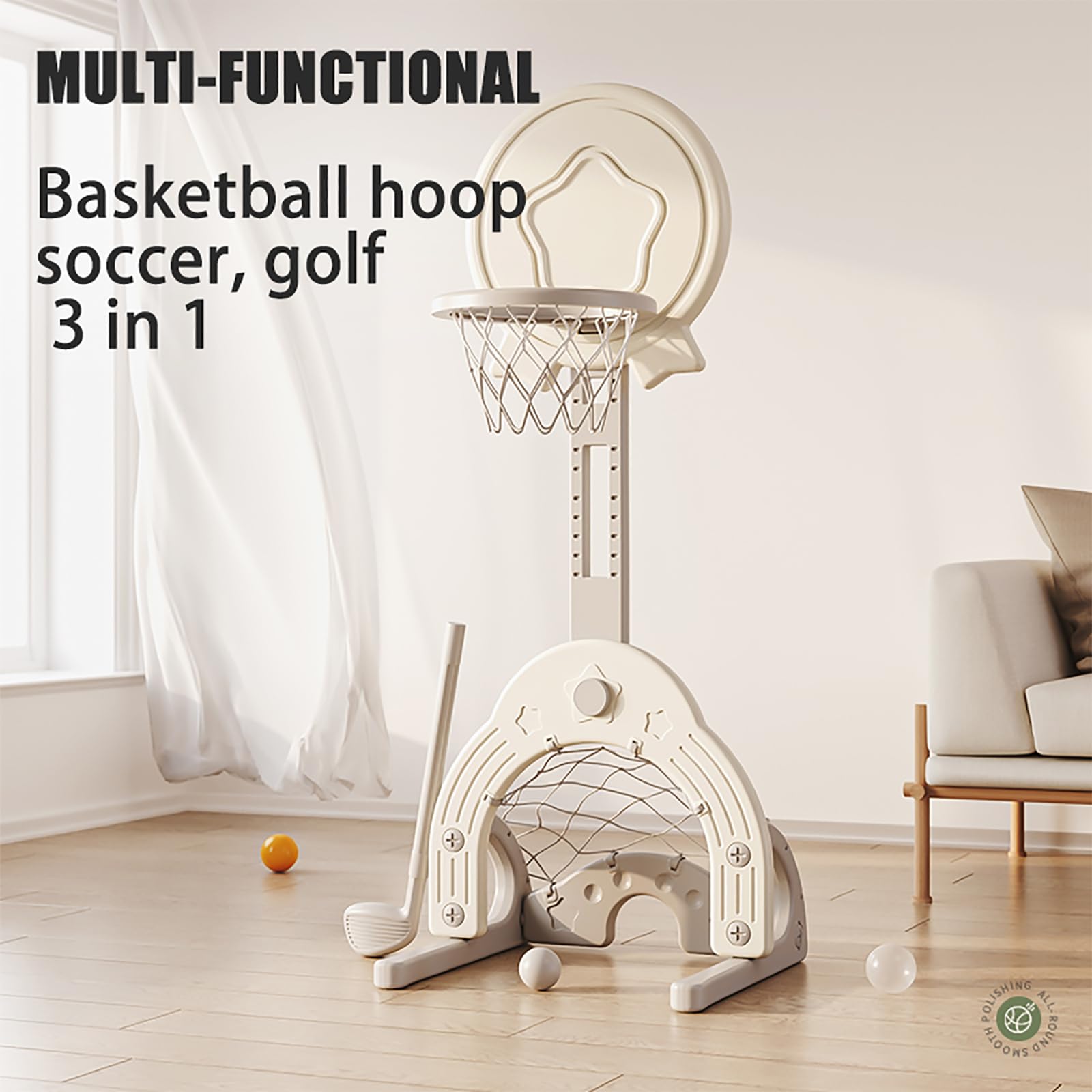 Kids Easy Score Basketball Set, Indoor Outdoor Basketball Hoop Set Adjustable Height Levels,Toddler Sports Activity Center,Basketball Soccer Golf Game Set, Gift for Baby Toy for Baby & Toddlers (Grey)