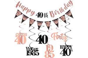 KIRCIRX 40th Birthday Decorations for Women, Black Rose Gold Happy 40th Birthday Banner Hanging Swirls Vintage 1985 Decorations Kit Cheers to 40 Party Supplies
