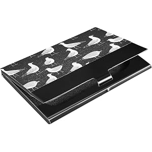 ALAZA Seagull Black Business Card Holder Leather, Stainless Steel Slim Pocket Wallet Business Card Carrier Case Holder
