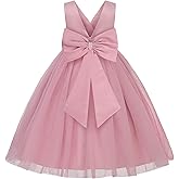 Uhnice Flower Girls Satin Dress Sleeveless V-Back Formal Ball Gown for Wedding Party