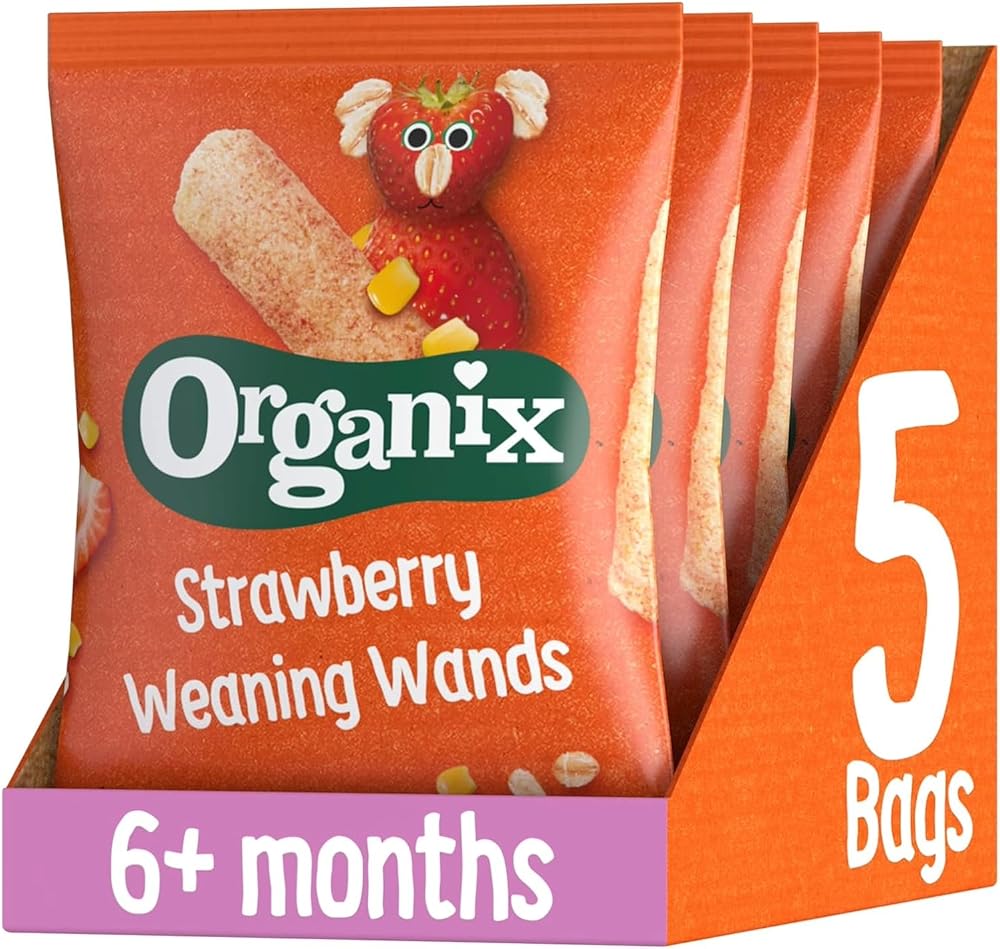 Organix Strawberry Weaning Wands Organic Baby Snack 6+ Months 25 g Pack of 5