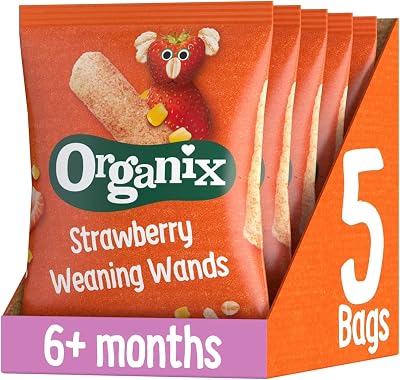 Organix Strawberry Weaning Wands Organic Baby Snack 6+ Months 25 g Pack of 5