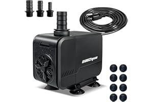 BaoZqua 320GPH (1200L/H, 15W) Submersible Water Pump, Quiet & Energy-Efficient Fountain Pump, for Aquarium, Fish Tank, Pond, Fountain, Waterfall, Hydroponics, with 3 Nozzles and 6.6ft Power Cord