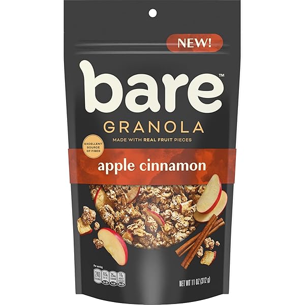 BARE GRANOLA, APPLE CINNAMON, 7G FIBER, WHOLE GRAINS, HEART HEALTHY, REAL FRUIT PIECES, 11 OZ BAG
