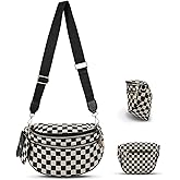 Fanny Bum Packs for Women,Canvas Checkered Crossbody Bag Checkered Purse Black and White Bum Bags Checkerboard Belt Bag