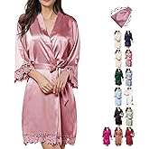 2Pcs Satin Robe Womens Silk Robes Lace Kimonos Bridal Silky Robes for Brides Bridesmaids Wedding Nightgown Bathrobe Sleepwear