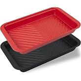 ECOIOU Deep Grilling and Prep Serving Tray, Dishwasher-Safe | BBQ Trays for Raw and Cooked Food, Melamine Serving Trays for Food, Set of 2, Black and Red
