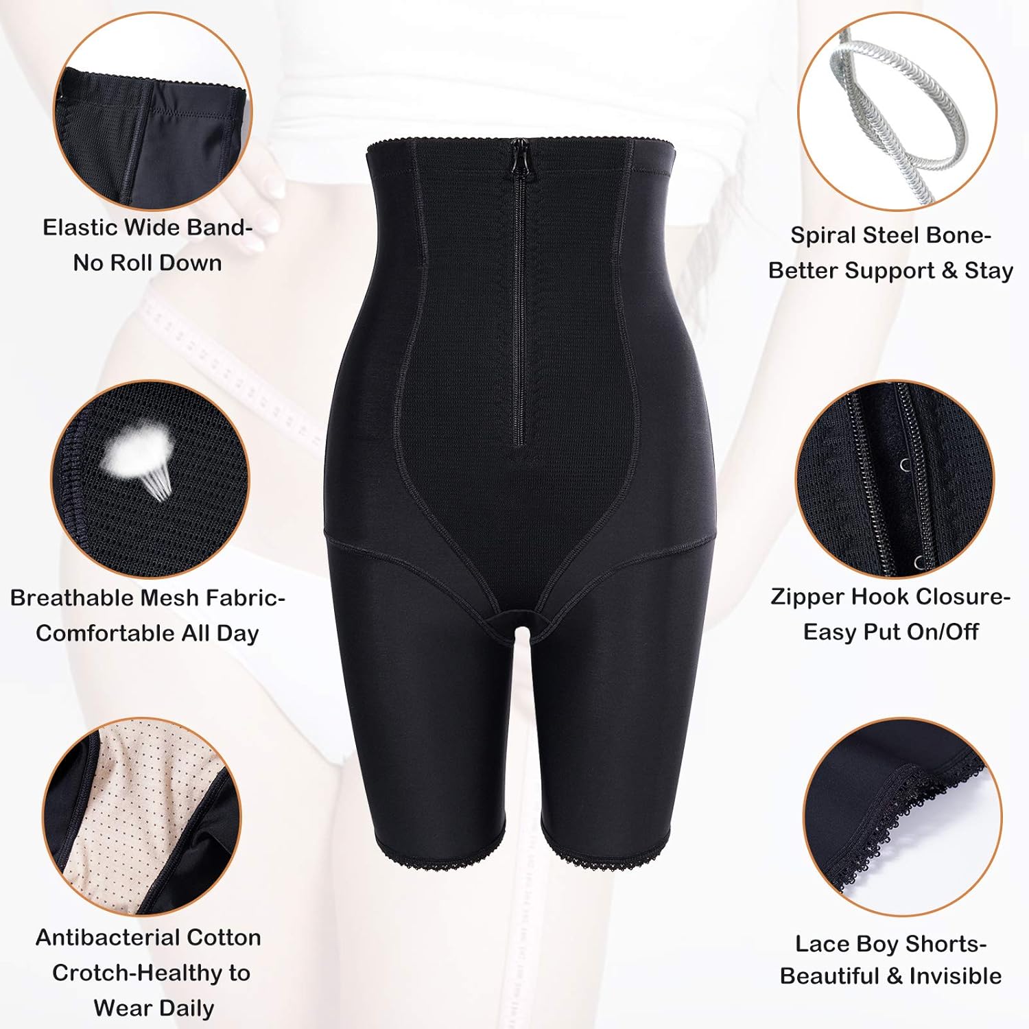 Nebility Women Waist Trainer Shapewear Zipper & Hook Body Shaper Shorts High Waist Butt Lifter Comfort Thigh Slimmer at  Women’s Clothing store