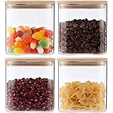 4-Pack Glass Storage Square Jars with Bamboo Lids Single 24 fl oz/720ml,Glass Canister Set, Airtight Containers for Kitchen D