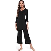 GYS Bamboo Viscose Capri Pajamas for Women Set, 3/4 Sleeve Long Shirts and Capri Pants Lounge Sets, Soft Sleepwear PJs Set