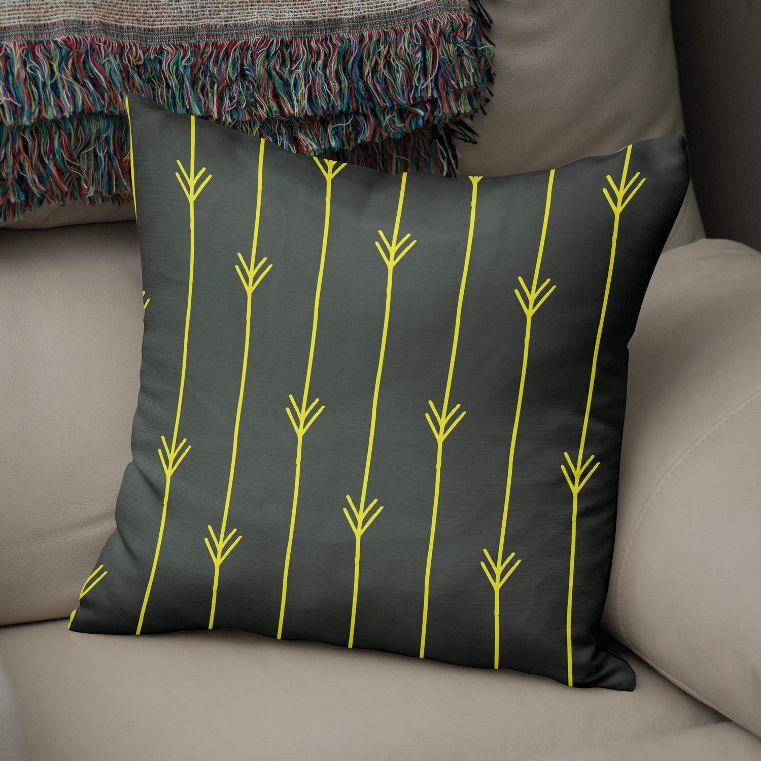 Bonamaison Decorative Cushion Cover Neon Yellow & Fume, Throw Pillow Covers, Home Decorative Pillowcases for Livingroom, Sofa, Bedroom, Size: 50x50 Cm - Designed and Manufactured in Turkey