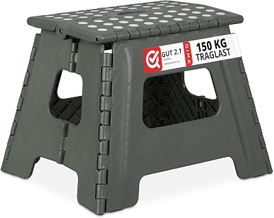 Banquinho Dobrável, Portátil, Degrau de Casa de Banho, para Crianças ou Viagens, para até 150 kg, 30 x 37 x 29 cm, Cinzento Claro