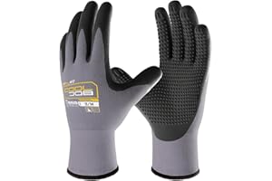 COOLJOB 3 Pairs Nitrile Rubber Coated Nylon Safety Work Gloves for Men, Dotted for Non-Slip Grip, Lightweight Breathable Seam