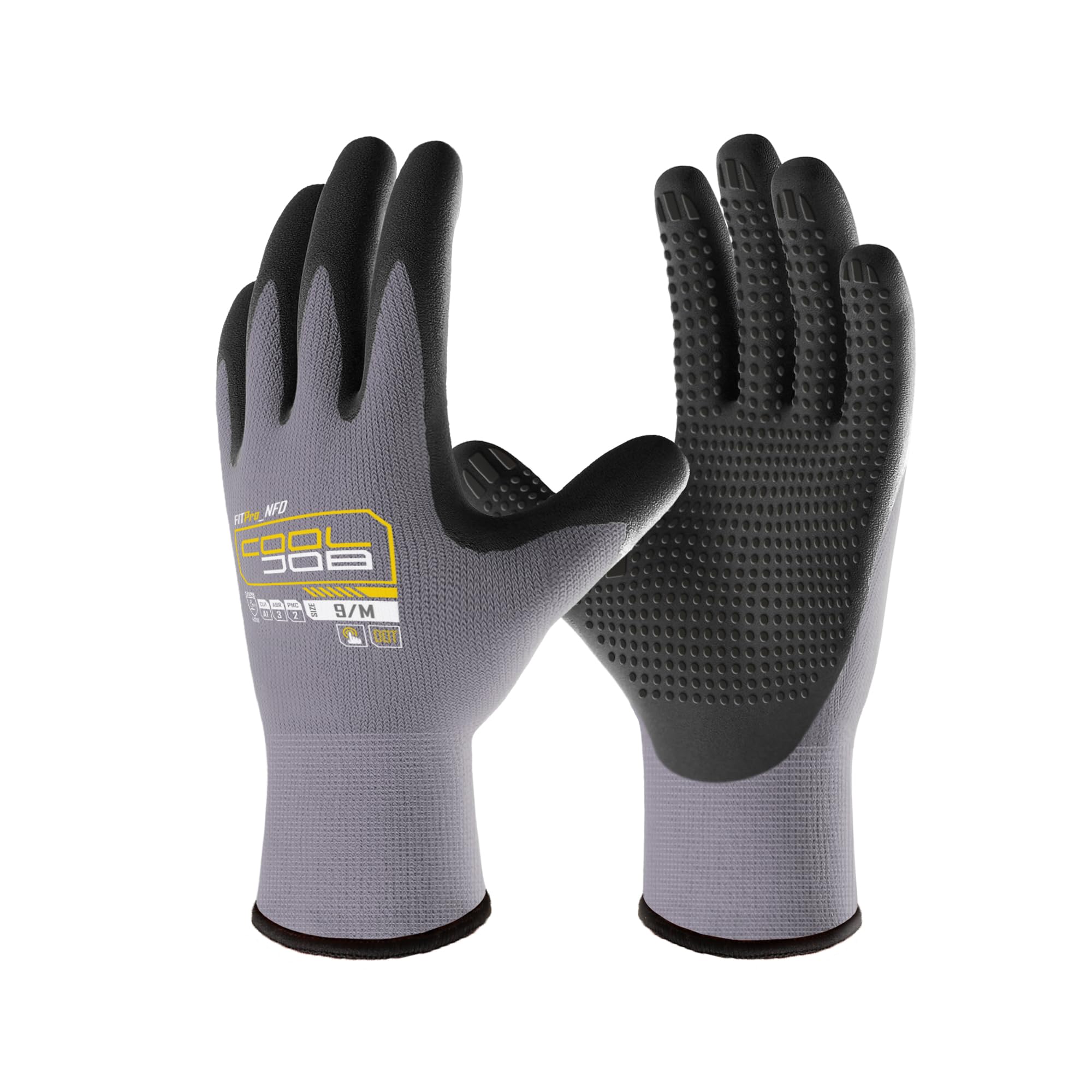 Photo 1 of COOLJOB 3/6/12 Pairs Nitrile Rubber Coated Nylon Safety Work Gloves, Dotted for Non-Slip Grip, Breathable Soft Seamless Knit Nitrile Dipped Gloves for Warehouse, Home Improvement, Yard, Grey Xlarge