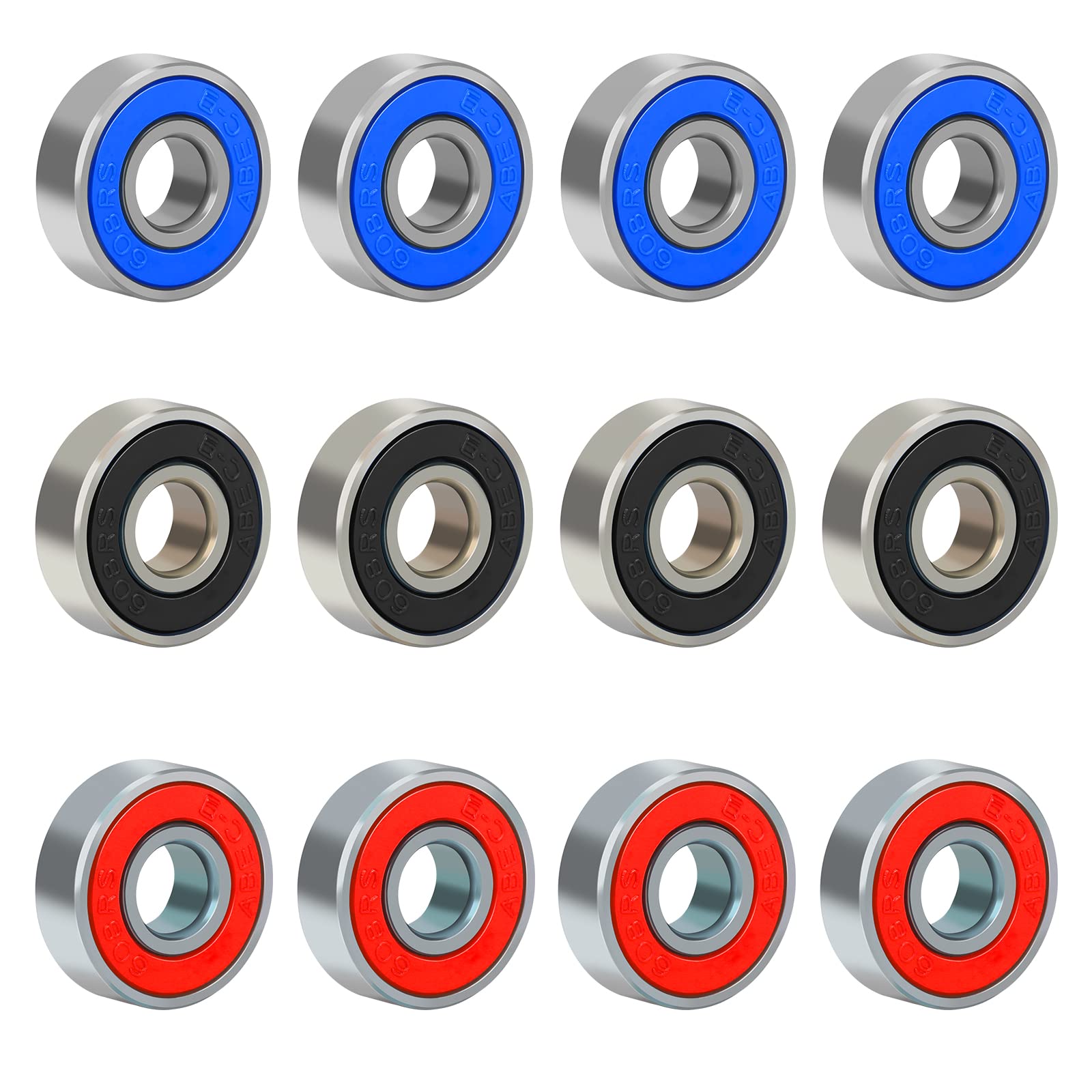 LOOPES 30pcs Skateboard Bearings 608rs Roller Skate Bearings Wheel Bearing Scooter Ball Bearing Double Shielded Metal ABEC-9 Rubber Sealed Spare Bearings for Skateboard Longboard Stunt Scooters