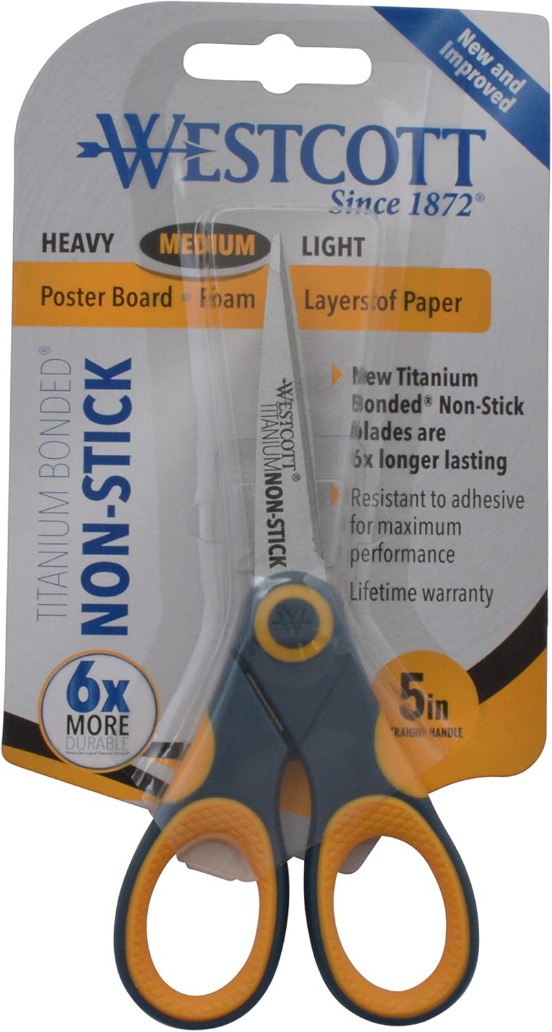 Westcott Titanium Bonded Non-Stick Scissors, 5" Straight : Tape Scissors : Office Products