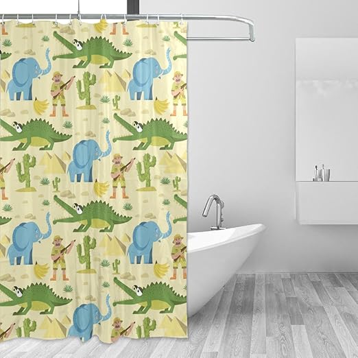 Amazon Com Wihve Shower Curtain Elephant Crocodile Cactus 60 X 72 Inch Four Seasons Bath Decorations Bathroom Accessories Waterproof Decor Sets With 12 Hooks Easy Care Polyester Fabric Stall Curtain Home Kitchen