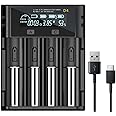 Universal Battery Charger, 4 Bay Battery Charger with Smart LCD Display Fast Charge for Rechargeable Batteries Li-ion LiFePO4 NI-MH NI-Cd AA AAA C 21700 26650 13650 16340 18350 18700 RCR123