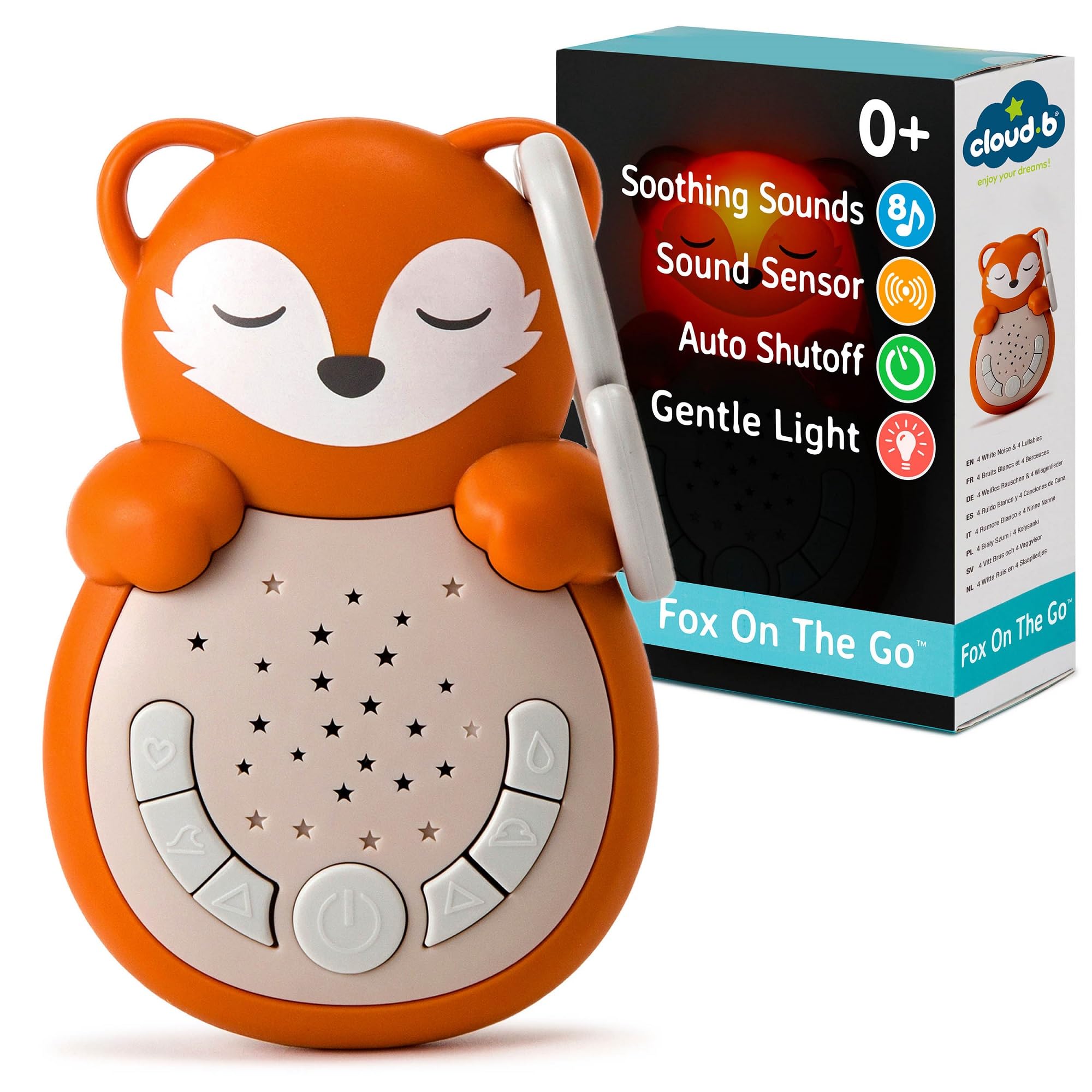 Cloud b Sweet Dreamz Fox - White Noise Machine & Night Light Kids - 4 White Noise & 4 Lullabies, Smart Sensor | Soothing Sounds Ease Fear of Dark