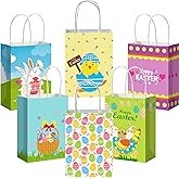 Spakon 12 Pcs Easter Gift Paper Bags Easter Party Favor Bags with Handles for Goodies Treats Candy Snack Kids Holiday Party Supplies Gift Wrapping