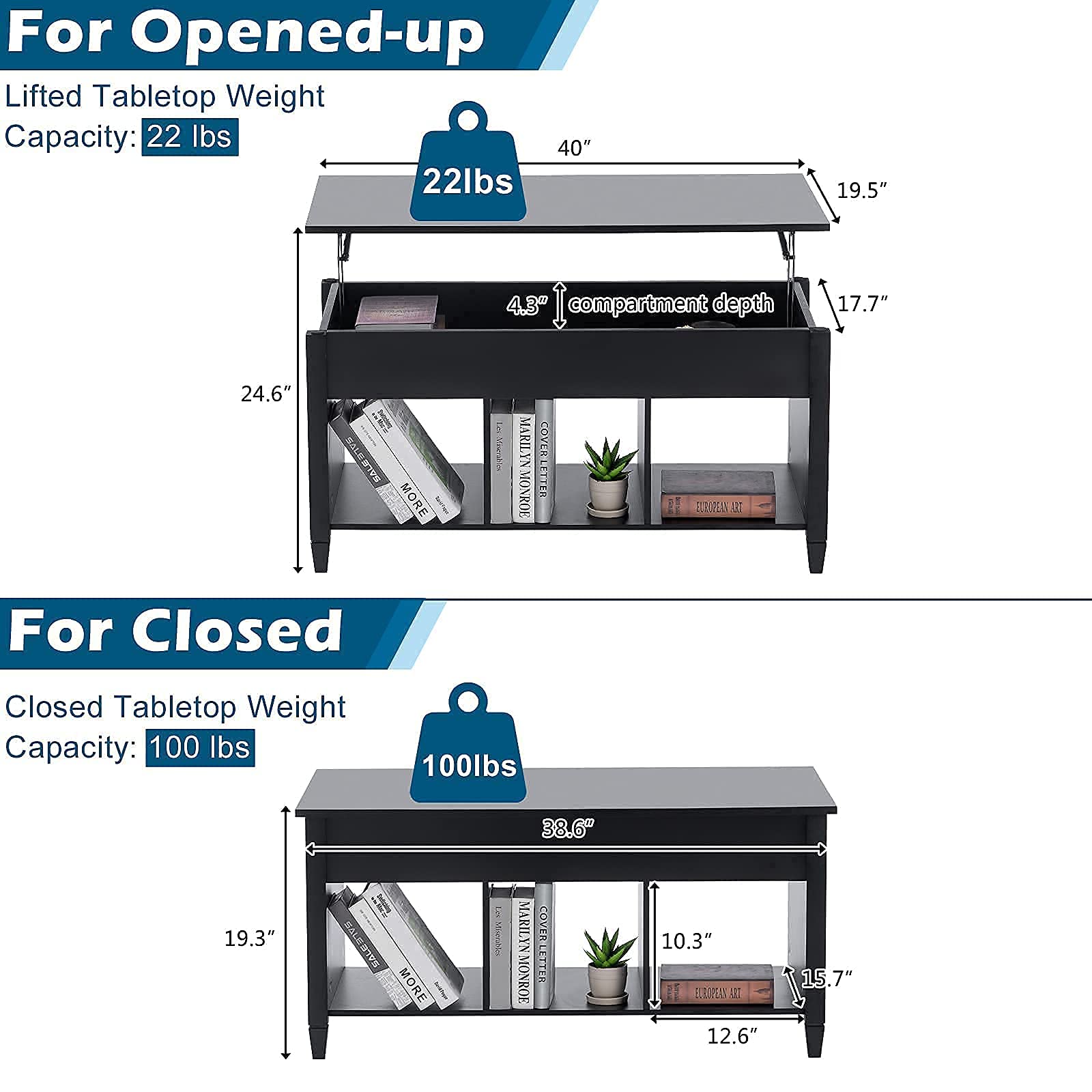 VINGLI Lift Top Coffee Table, Lift Up Coffee Table with Storage Shelf