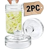 Glass Fermentation Weights - 2 Pack, 7.1oz/202g Heavy Clear Glass with Easy Grip - Smooth & Non-Porous Pickle Weights for Wid