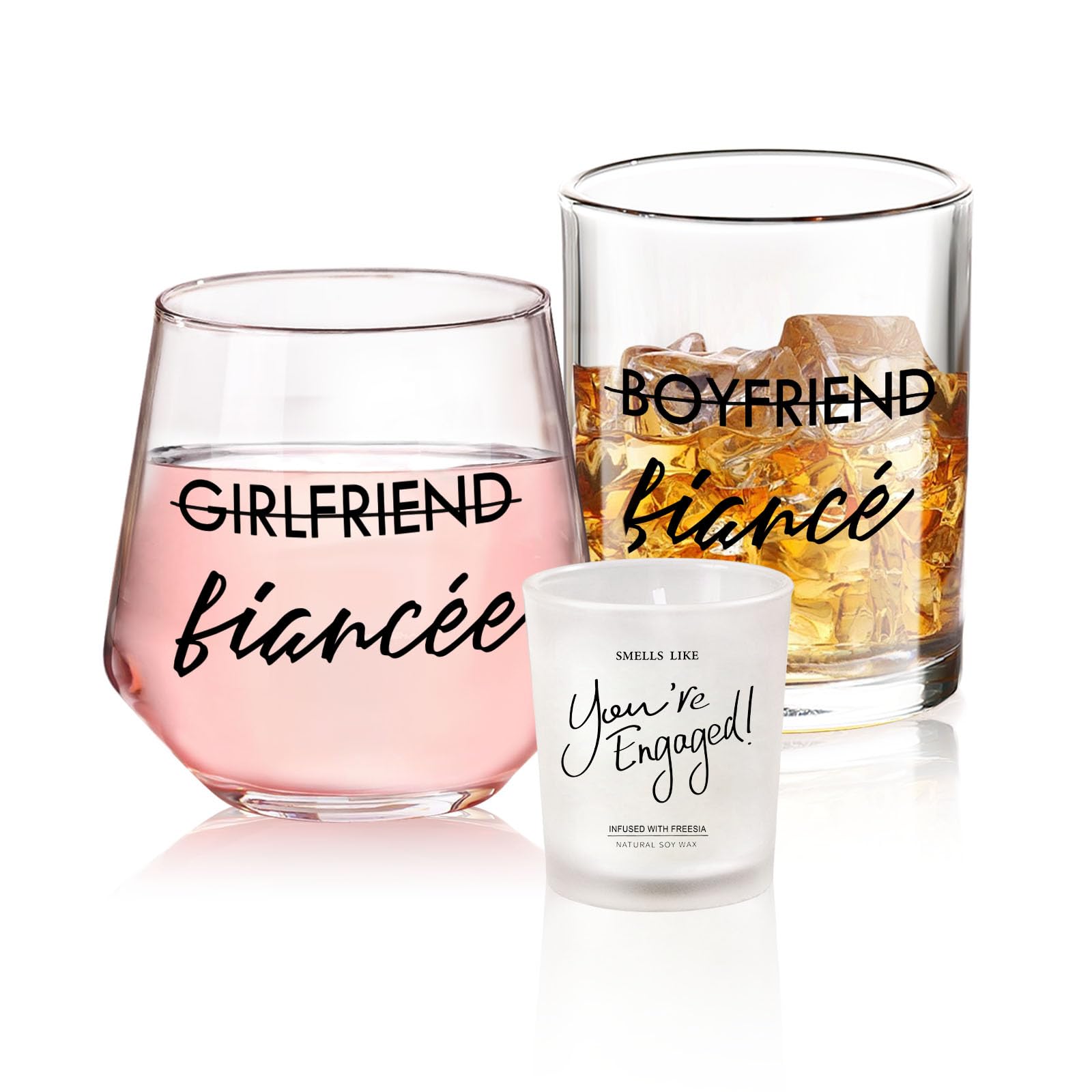 Yalucky Engagement Gifts for Couples Gift for Newly Engaged Couples Fiancee Fiance Gift for Her and Him Whiskey Wine Glasses Bride to Be Fiance Gifts for Women Engagement Party Decorations