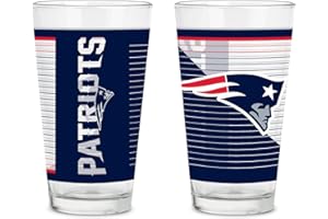 Rico Industries NFL Football Main 16 oz Pint Glasses with Digitally Printed Logo, Practical Set of 2 Classic Drinking Glasses, Dishwasher Safe