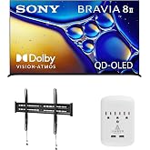 Sony K65XR80M2 65 Inch Bravia 8 QD-OLED 4K HDR Google TV with a Walts FIXED-MOUNT-43-90 TV Mount for 43"-98" TVs and Amber Protection 3-Outlet-Surge Surge Protector (2025)