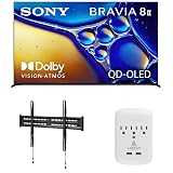 SONY K55XR80M2 55 Inch Bravia 8 QD-OLED 4K HDR Google TV with a Walts FIXED-MOUNT-43-90 TV Mount for 43"-98" TVs and Amber Protection 3-Outlet-Surge Surge Protector (2025)