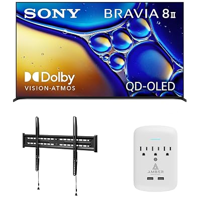 SONY K55XR80M2 55 Inch Bravia 8 QD-OLED 4K HDR Google TV with a Walts FIXED-MOUNT-43-90 TV Mount for 43"-98" TVs and Amber Protection 3-Outlet-Surge Surge Protector (2025)