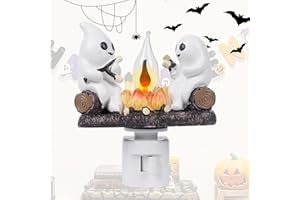 EASELR Halloween Ghost Campfire Flickering Nightlight, 3D LED Ghosts Campfire Flicker Flame Night Light Spooky Fire Marshmallow Night Light for Family, Friends, Kids (Black)