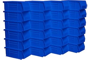 Akro-Mils 30220 AkroBins Plastic Storage Bins, Space-Saving Stackable Bins for Garage, Pantry, Craft Organization, 7-" x 4-" x 3-", Blue, 24-Pack