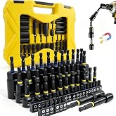 61-Piece Magnetic Nut Driver Set for Impact Drills, Pro Metric/SAE Kit | Deep sockets, 28 S2 bits, socket adapters, 1/4" quick change pivoting nutsetter, permanent magnets, heavy-duty case.