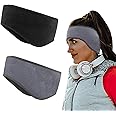 Ear Warmers Headband for Women and Men, Winter 2 Pack Earbands Sports Earmuff Headband Set, Fleece Ear Covers Headbands Moisture Wicking and Stay Warm for Running, Hiking, Riding,Ski (Black+Gray)