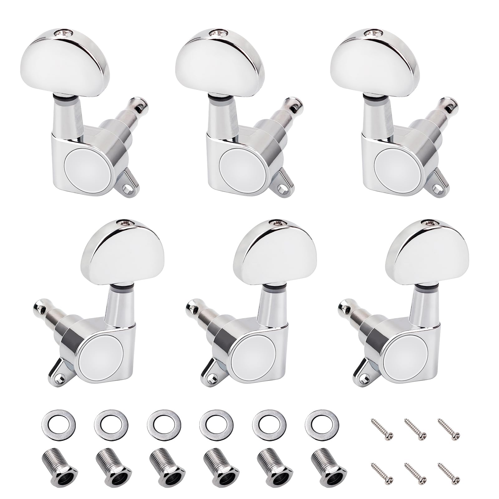 Banworks 3L3R Guitar Tuning Pegs Keys 15:1 Guitar String Tuning Keys Machines with 45 Degree Fixing Tag for '60s Les Paul LP SG Electric Acoustic Guitar Pack of 6 JT/JXQ-04 Chrome Half Round Button
