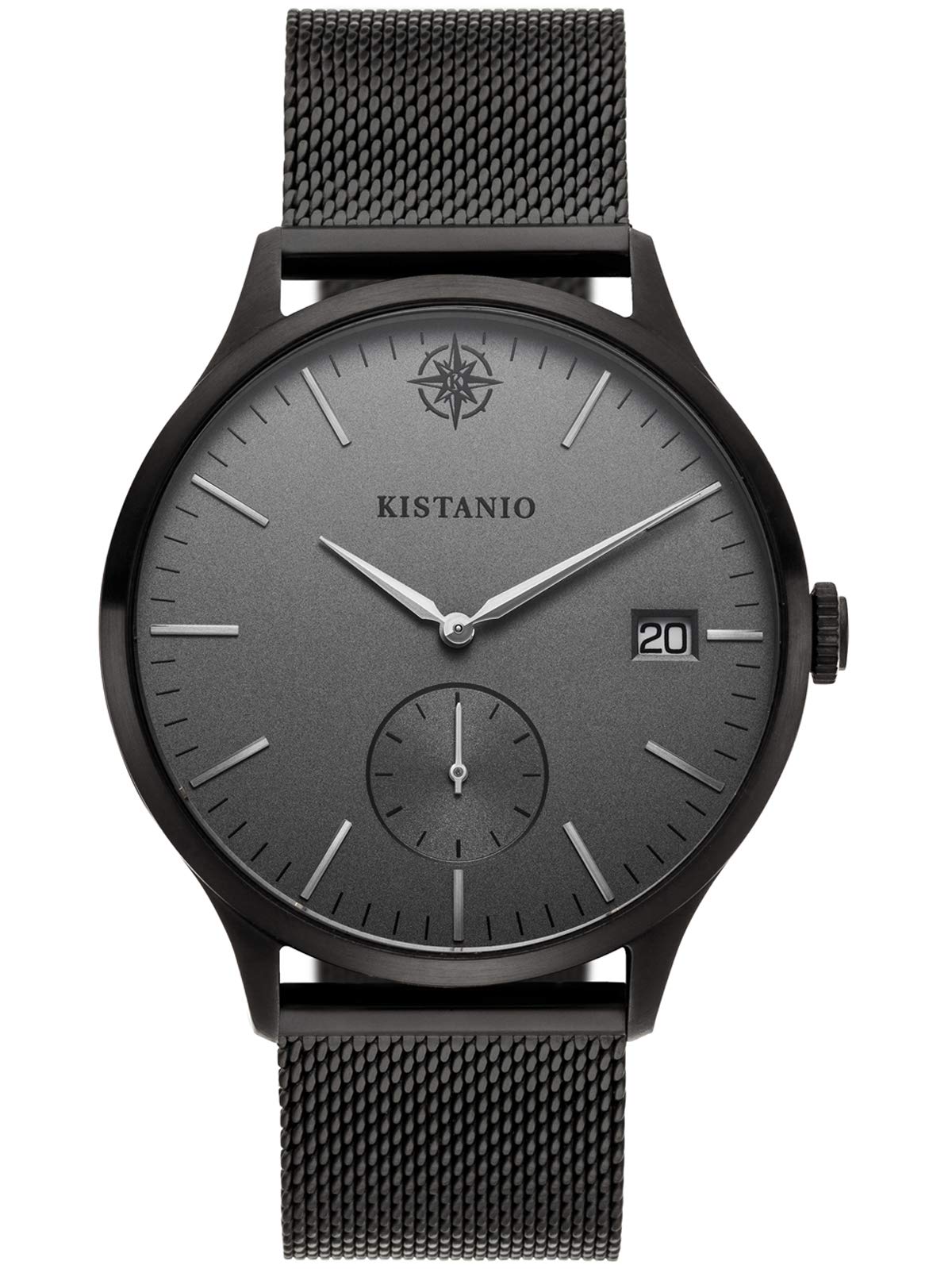 Kistanio Men's Watch Stratolis Sapphire Glass Black Grey Mesh with Milanese Strap KIS-STR-40-114