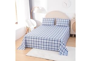 WYFKYMXX Waterproof Bed Sheet - Cotton Breathable Percale Flat Bed Sheets Ideal for Hotels and Hospitals for Bed Couch Machine Washable (Lattice-1,King- 230 x 250cm)