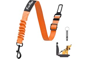 fancigo Dog Seat Belt for Car. Adjustable Dog Safety Seatbelt. Adjustable Strap, Strong Nylon Fabric, Bungee Buffer Dog Puppy Car Seat Belt. (Orange - 1 Pack)