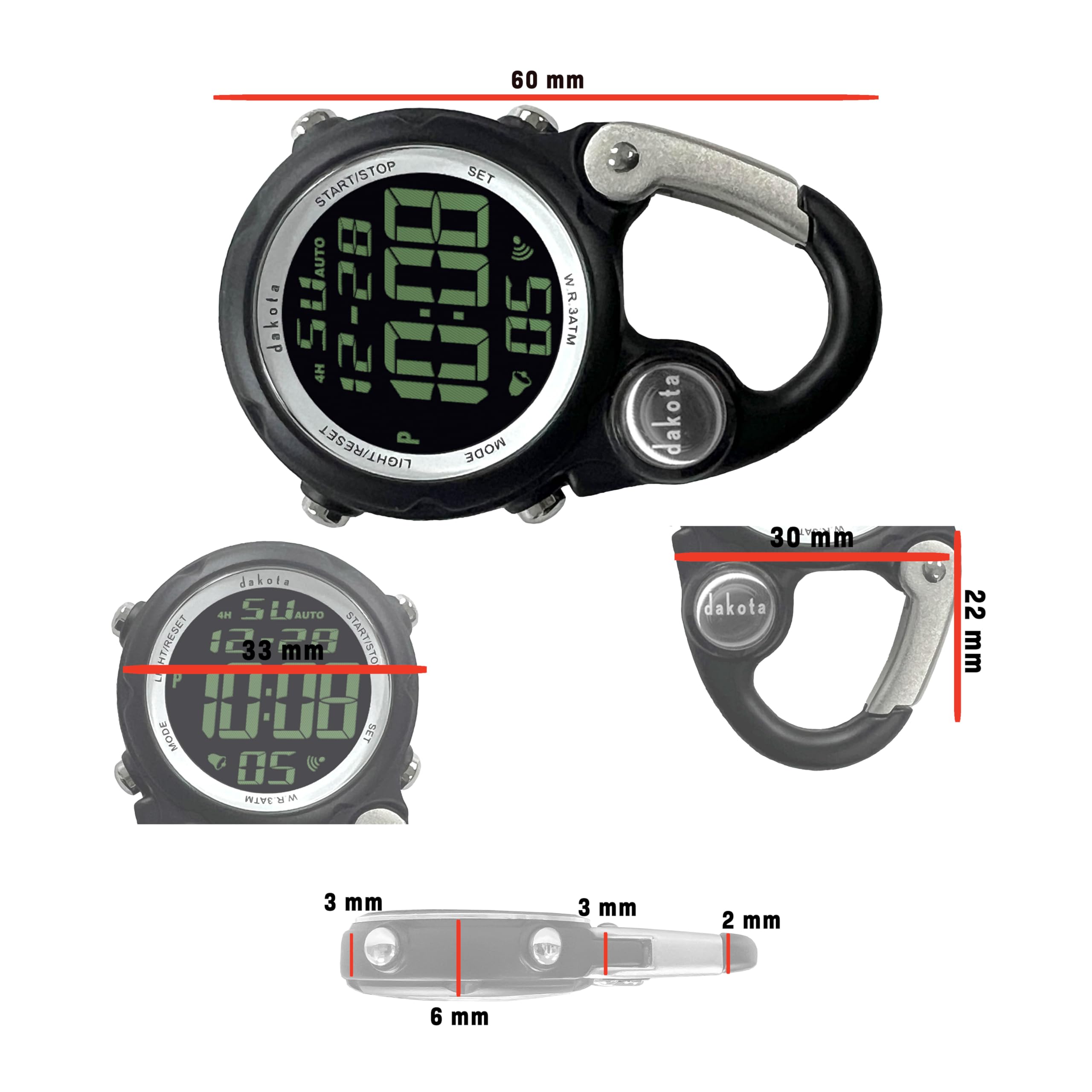 Dakota Digital Clip, Alarm, Stopwatch, Timer and Dual Time, Quality Pocket and Fob Watch, Premium Durability Outdoor Gifts for Men, Tactical Digital Clip on Watch