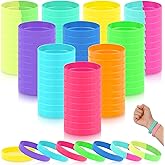 Huquary 100 Pcs Solid Color Rubber Wristbands Rubber Bracelets Silicone Wristbands Sports Bracelets Bulk Adult Wrist Bands for Event Women Men Party Decorations(Neon Color)