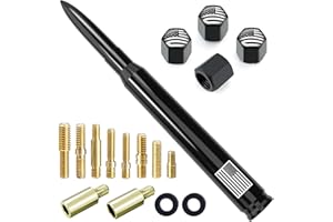 ENGIRETTE Car Truck Bullet Antenna with Tire Valve Caps American Flag Universal Short Replacement for GMC Sierra Chevy Silverado Dodge Ram 1500 2500 3500 Ford F150 F250 F350 Super Duty Raptor Accessories, Black