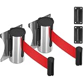PATIKIL Fixed Wall Mount Retractable Belt Barrier (10 Feet Red) (2Pcs) Case | Crowd Control Barriers Caution with Stainless Steel Suit for - Retail Store/Airports/Banks/Office