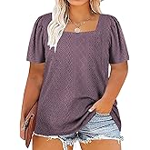 VISLILY Plus Size Tee Shirts for Women Loose Fit Square Neck Short Sleeve 2XL Tops Mauve