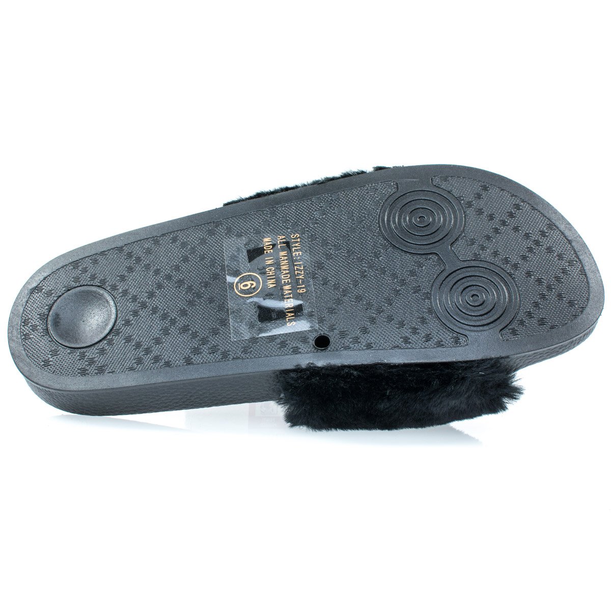 Izzy19FBA- Black Fluffy Furry Faux Fur Single Band Slide, Slipper Sandal w Footbed Folding -10 - Image 4