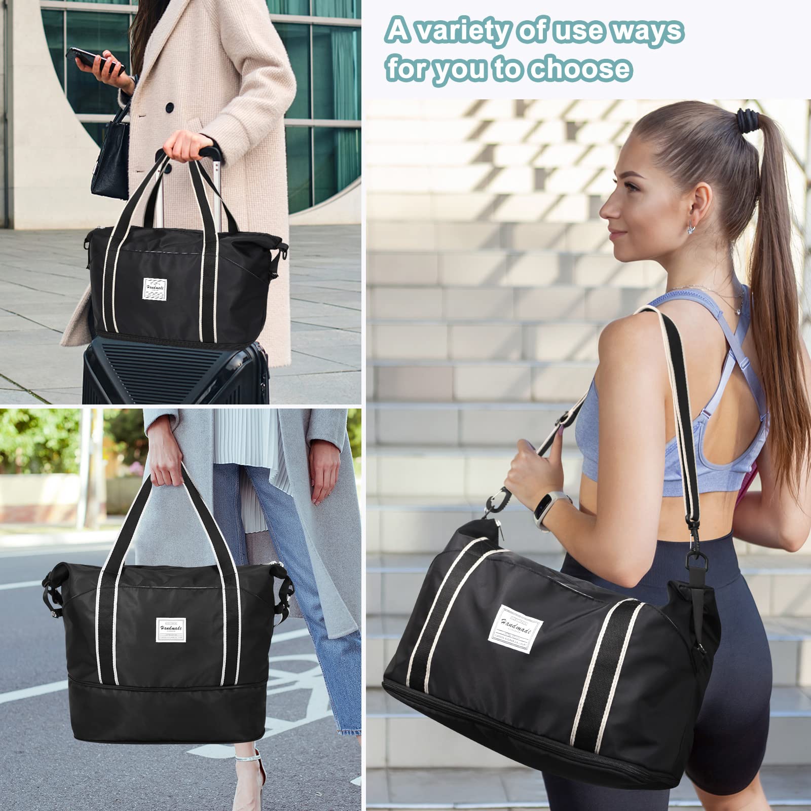 DMLuna Travel Duffel Bag, Tote Sports Gym Bag, Shoulder Overnight Weekender Bag for Women & Men, Hospital bag, Expandable Duffel Bag with Trolley Sleeve/Wet Pocket