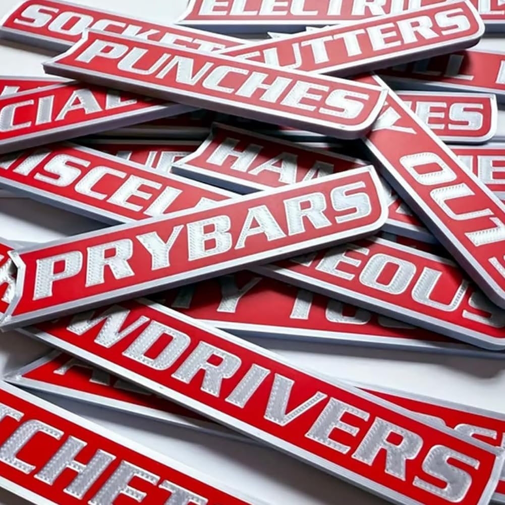 Photo 1 of 12-Pack Magnetic Toolbox Labels: Durable, Personalized Red Magnetic Labels for Toolbox Drawers and Garage Tool Storage