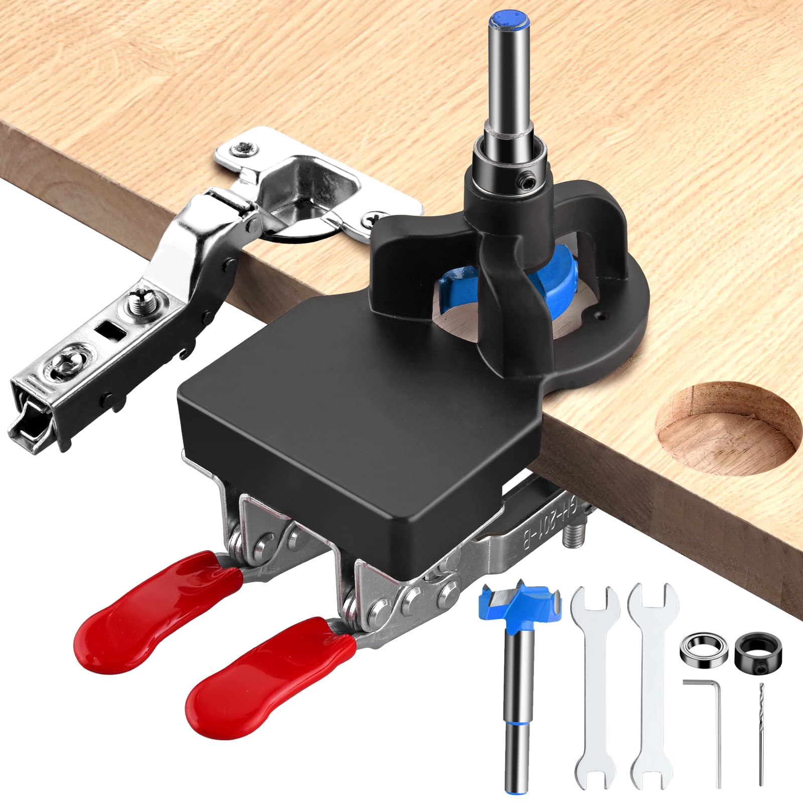 XUNTOP 35mm Concealed Hinge Jig Hole Set, Aluminum Alloy Material, Double Clip Fixed More Stable, Precision Manufacturing for Wood Furniture Door Cabinets